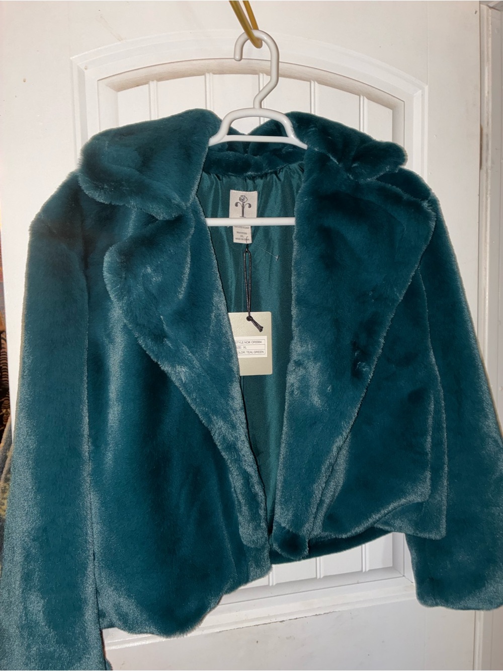 Women's Teal Faux Fur Jacket - Unbranded